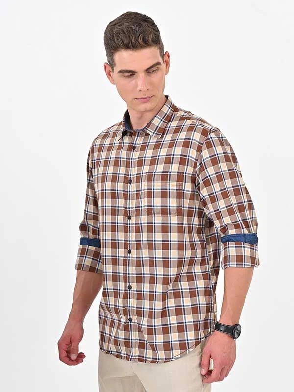 Indian Terrain Men's Regular Fit Full Sleeve Checkered Multicolor Shirt